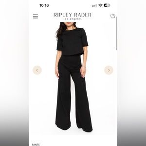 NWT Ripley Rader BLACK PONTE KNIT WIDE LEG PANT Sz L